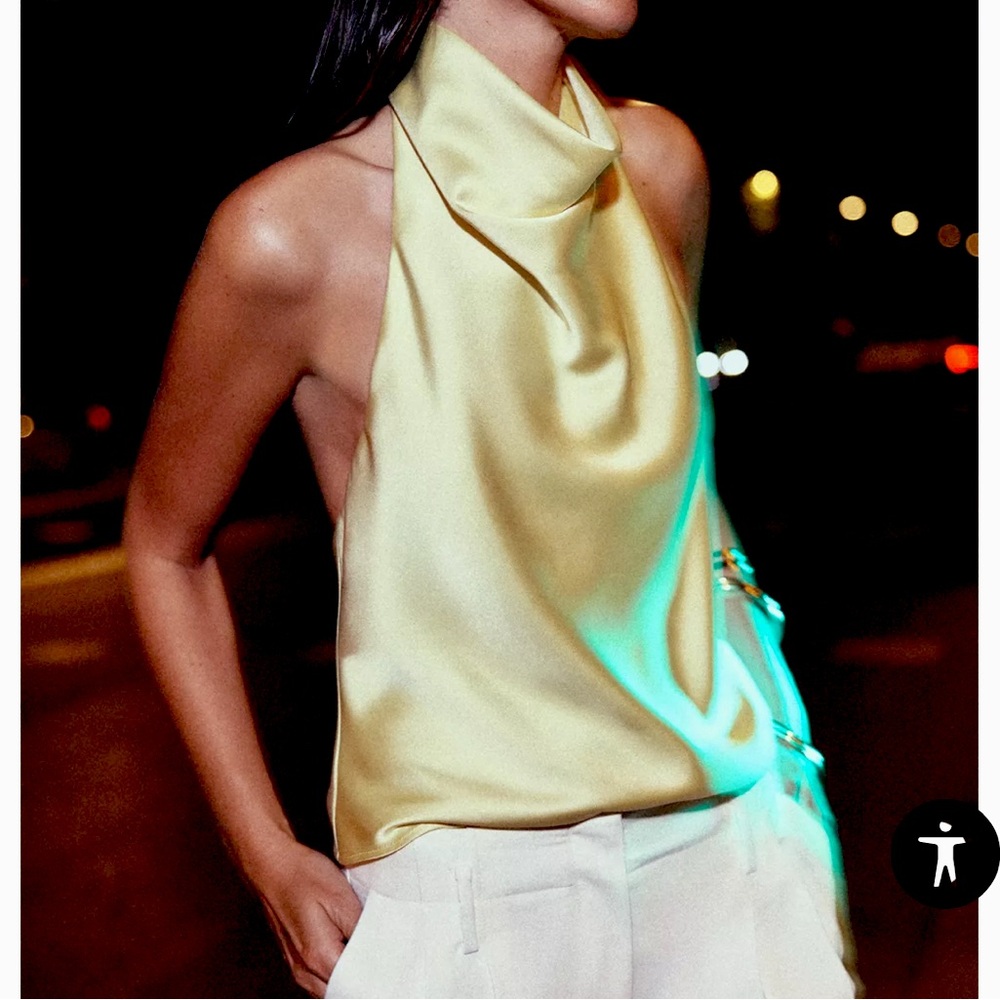 Butter yellow cowl neck backless top